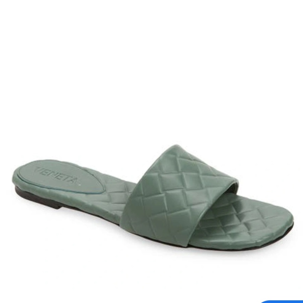 Bottega Veneta Amy Intrecciato Embossed Slide Sandals Aloe Green 40